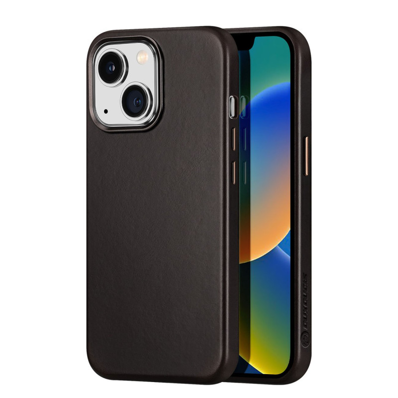 „Dux Ducis Naples“ dėklas, skirtas iPhone 14, odinis dangtelis (suderinamas su „MagSafe“) tamsiai rudas