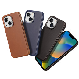 „Dux Ducis Naples“ dėklas, skirtas iPhone 14, odinis dangtelis (suderinamas su „MagSafe“) tamsiai rudas