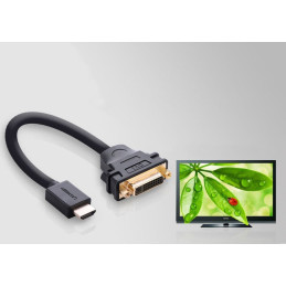 Ugreen kabelio adapterio adapteris DVI 24+5 kontaktas (moteris) - HDMI (vyriškas) 22 cm juodas (20136)