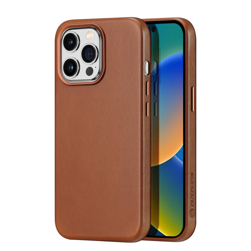 Dux Ducis Naples dėklas iPhone 14 Pro magnetinis odinis dėklas MagSafe rudas