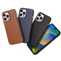 Dux Ducis Naples dėklas iPhone 14 Pro magnetinis odinis dėklas MagSafe rudas