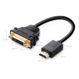 Ugreen kabelio adapterio adapteris DVI 24+5 kontaktas (moteris) - HDMI (vyriškas) 22 cm juodas (20136)