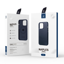 Dux Ducis Naples dėklas iPhone 14 Pro magnetinis odinis dėklas MagSafe mėlynas