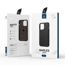 „Dux Ducis Naples“ dėklas, skirtas „iPhone 14 Pro“, odinis dangtelis (suderinamas su „MagSafe“) tamsiai rudas