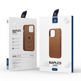Dux Ducis Naples dėklas iPhone 14 Pro Max magnetinis odinis MagSafe dėklas rudas