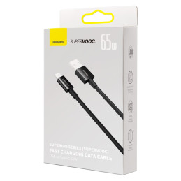 Baseus Superior Series SUPERVOOC USB-A į USB-C laidas 65W 1m juodas
