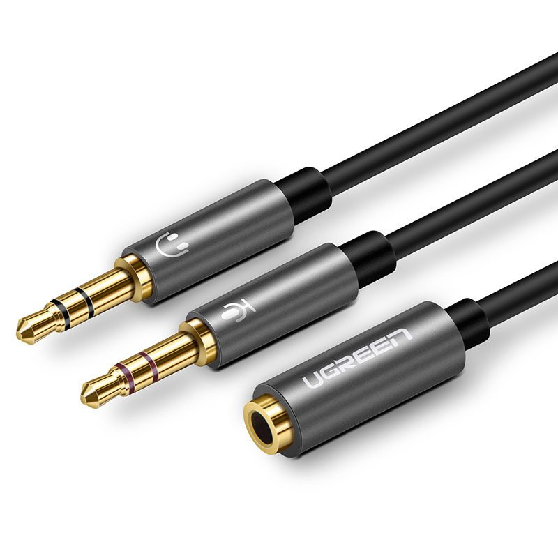 Ugreen AUX skirstytuvo kabelis 3,5 mm mini lizdas (moteris) - 2x 3,5 mm mini lizdas (vyriškas - mikrofonas ir ausinės) j...