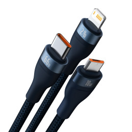 „Baseus Flash“ serija Ⅱ „trys viename“ greito įkrovimo laidas iš USB-A į USB-C / „Micro-USB“ / „Lightning“ 66 W 480 Mb/ ...