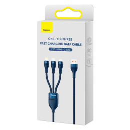 „Baseus Flash“ serija Ⅱ „trys viename“ greito įkrovimo laidas iš USB-A į USB-C / „Micro-USB“ / „Lightning“ 66 W 480 Mb/ ...