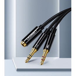 Ugreen AUX skirstytuvo kabelis 3,5 mm mini lizdas (moteris) - 2x 3,5 mm mini lizdas (vyriškas - mikrofonas ir ausinės) j...