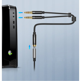 Ugreen AUX skirstytuvo kabelis 3,5 mm mini lizdas (moteris) - 2x 3,5 mm mini lizdas (vyriškas - mikrofonas ir ausinės) j...