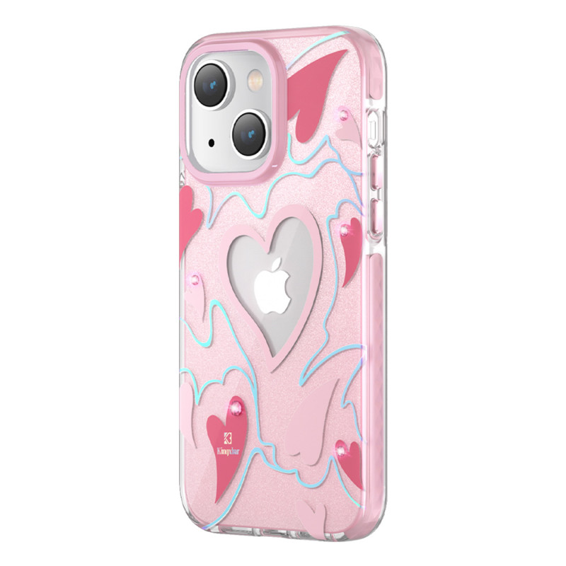 Kingxbar Heart Star serijos dėklas iPhone 14 Plus dėklas su rožinėmis širdies žvaigždėmis