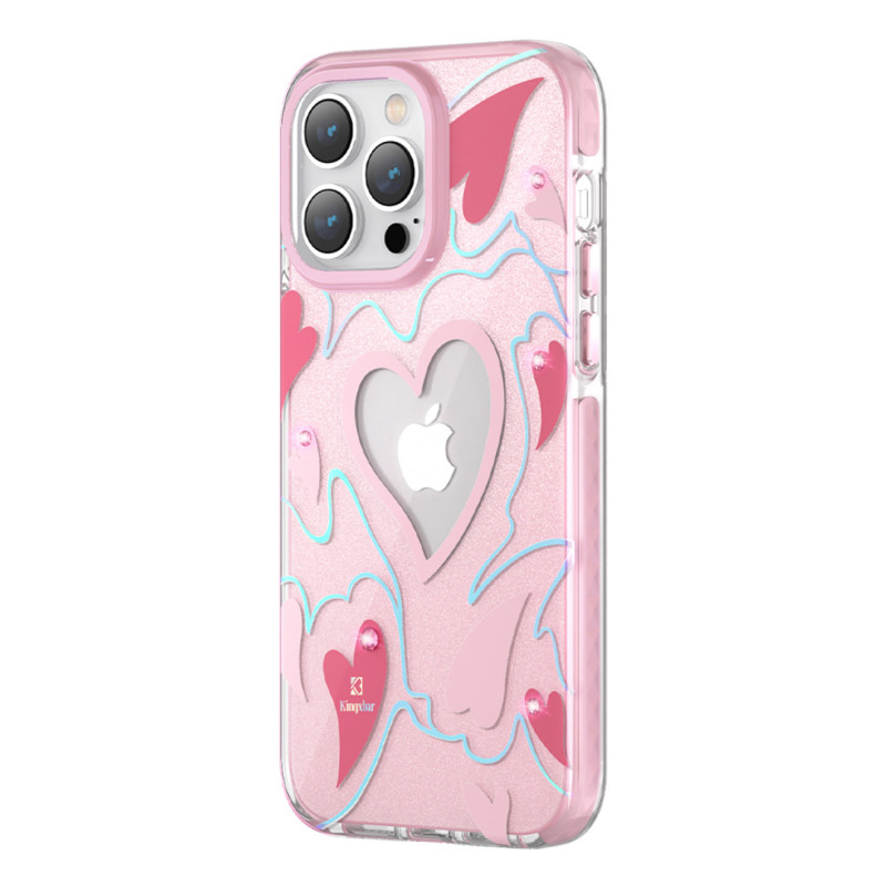 Kingxbar Heart Star serijos dėklas iPhone 14 Pro Max dėklas su rožinėmis širdies žvaigždėmis