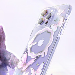 Kingxbar Butterfly serijos magnetinis dėklas iPhone 14 Plus MagSafe dėklas su rožiniais drugeliais