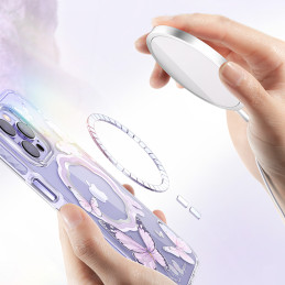 „Kingxbar Butterfly“ serijos magnetinis dėklas „iPhone 14 Pro Max MagSafe“ dėklas su mėlynais drugeliais
