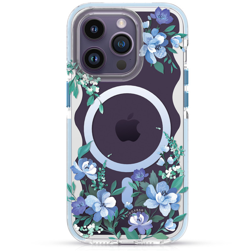 „Kingxbar Flora“ serijos magnetinis „iPhone 14 Plus MagSafe“ dėklas, papuoštas orchidėjų gėlių atspaudais
