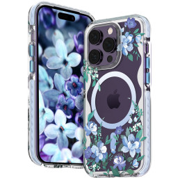 „Kingxbar Flora“ serijos magnetinis „iPhone 14 Plus MagSafe“ dėklas, papuoštas orchidėjų gėlių atspaudais