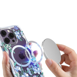 „Kingxbar Flora“ serijos magnetinis „iPhone 14 Plus MagSafe“ dėklas, papuoštas orchidėjų gėlių atspaudais