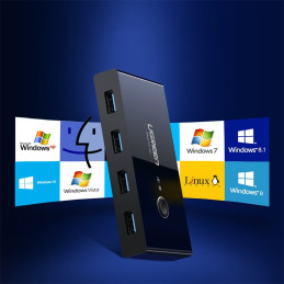 Ugreen jungiklių dėžė HUB jungiklis 4x USB 3.2 Gen 1 USB skirstytuvas dviem kompiuteriams juodas (US216 30768)