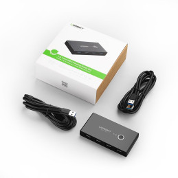 Ugreen jungiklių dėžė HUB jungiklis 4x USB 3.2 Gen 1 USB skirstytuvas dviem kompiuteriams juodas (US216 30768)