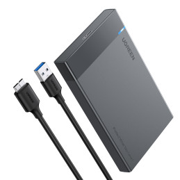 Ugreen HDD SSD disko korpusas SATA 2,5 colio USB 3.2 Gen 1 (5 Gbps) mikro USB SuperSpeed + 0,5 m kabelis juodas (US221 3...