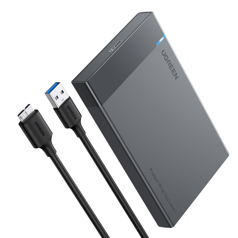 Ugreen HDD SSD disko korpusas SATA 2,5 colio USB 3.2 Gen 1 (5 Gbps) mikro USB SuperSpeed + 0,5 m kabelis juodas (US221 3...