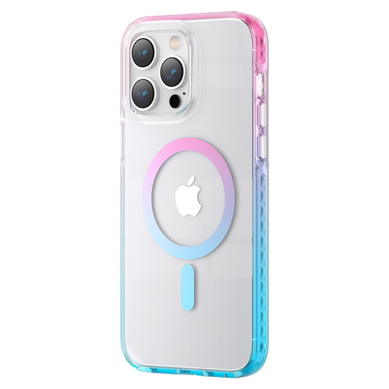 „Kingxbar PQY Ice Crystal“ serijos magnetinis „iPhone 14 Plus MagSafe“ dėklas, rožinė-mėlyna