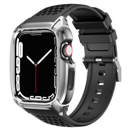 Kingxbar CYF148 2in1 šarvuotas dėklas Apple Watch SE, 6, 5, 4 (44 mm) pagamintas iš nerūdijančio plieno su sidabriniu di...