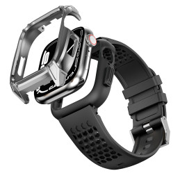 Kingxbar CYF148 2in1 šarvuotas dėklas Apple Watch SE, 6, 5, 4 (44 mm) pagamintas iš nerūdijančio plieno su sidabriniu di...