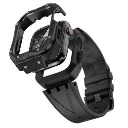 Kingxbar CYF140 2in1 šarvuotas dėklas Apple Watch SE, 6, 5, 4 (44 mm) pagamintas iš nerūdijančio plieno su sidabriniu di...