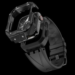 Kingxbar CYF140 2in1 šarvuotas dėklas Apple Watch SE, 6, 5, 4 (44 mm) pagamintas iš nerūdijančio plieno su sidabriniu di...