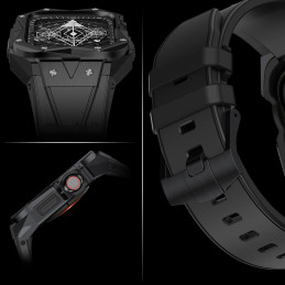Kingxbar CYF140 2in1 šarvuotas dėklas Apple Watch SE, 6, 5, 4 (44 mm) pagamintas iš nerūdijančio plieno su sidabriniu di...