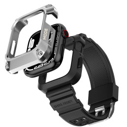 Kingxbar CYF134 2in1 šarvuotas dėklas Apple Watch SE, 6, 5, 4 (44 mm) pagamintas iš nerūdijančio plieno su sidabriniu di...