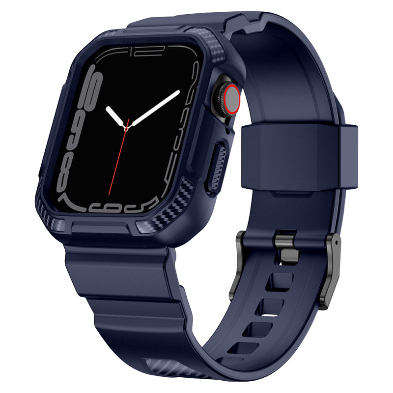 Kingxbar CYF106 2in1 šarvuotas dėklas Apple Watch SE, 9, 8, 7, 6, 5, 4, 3, 2, 1 (41, 40, 38 mm) su mėlynos spalvos dirže...