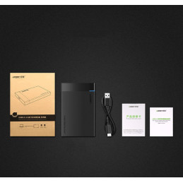 Ugreen HDD SSD disko korpusas SATA 2,5 colio USB 3.2 Gen 1 (5 Gbps) mikro USB SuperSpeed + 0,5 m kabelis juodas (US221 3...
