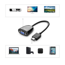 Ugreen kabelio kabelio adapteris vienkryptis adapteris su HDMI (kištukinis) į VGA (moteris) FHD juodas (MM105 40253)
