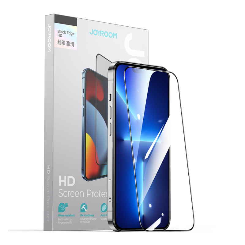 Joyroom Knight 2.5D TG grūdintas stiklas, skirtas iPhone 14 Plus viso ekrano su skaidriu rėmeliu (JR-H03)
