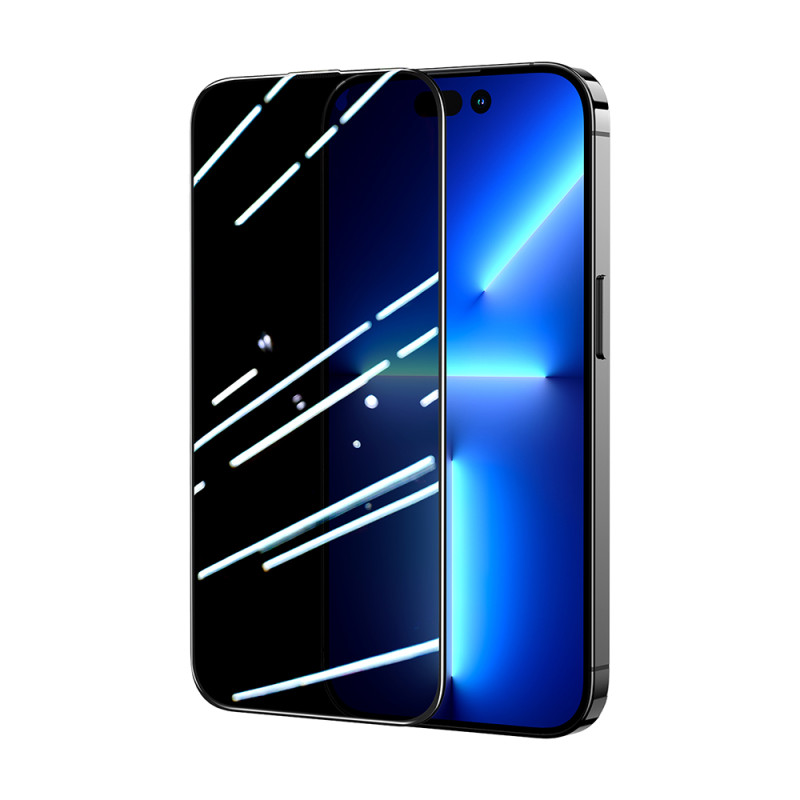 Joyroom Knight 2.5D Privacy TG grūdintas stiklas, skirtas iPhone 14 Pro su anti-spy filtru viso ekrano ir permatomo rėme...