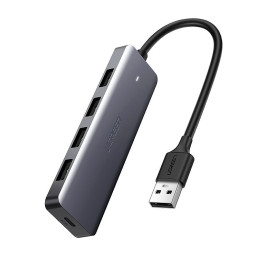 Ugreen USB HUB skirstytuvas – 4x USB 3.2 Gen 1 su mikro USB maitinimo prievadu pilka spalva (CM219 50985)