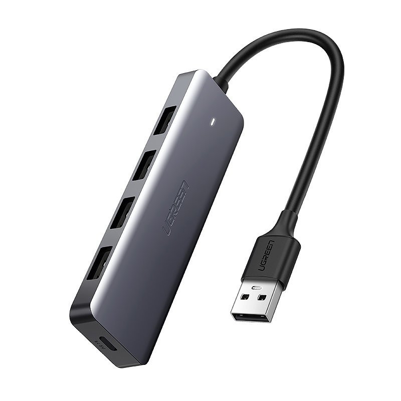 Ugreen USB HUB skirstytuvas – 4x USB 3.2 Gen 1 su mikro USB maitinimo prievadu pilka spalva (CM219 50985)