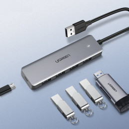Ugreen USB HUB skirstytuvas – 4x USB 3.2 Gen 1 su mikro USB maitinimo prievadu pilka spalva (CM219 50985)