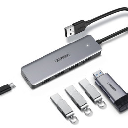 Ugreen USB HUB skirstytuvas – 4x USB 3.2 Gen 1 su mikro USB maitinimo prievadu pilka spalva (CM219 50985)