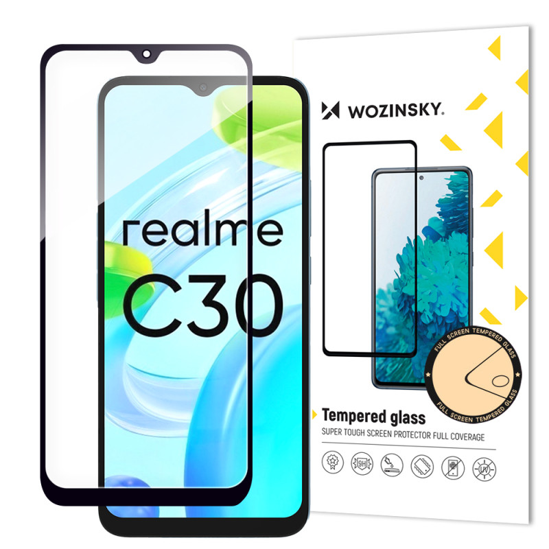 Wozinsky Full Glue grūdintas stiklas Realme C30 / Realme Narzo 50i Prime 9H viso ekrano grūdintas stiklas su juodu rėmel...