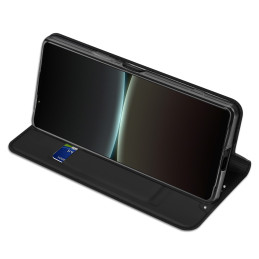 Dux Ducis Skin Pro dėklas, skirtas Sony Xperia 5 IV dangteliu su atvartu kortelės piniginės stovu juodas