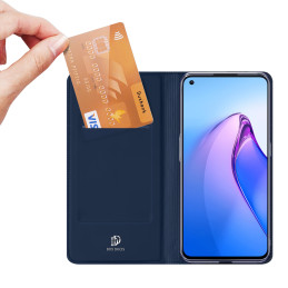 Dux Ducis Skin Pro dėklas, skirtas Oppo Reno 8 dangteliui su atvartu, kortelės piniginės stovu mėlynas