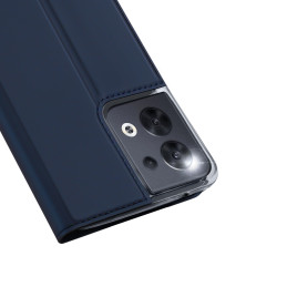 Dux Ducis Skin Pro dėklas, skirtas Oppo Reno 8 dangteliui su atvartu, kortelės piniginės stovu mėlynas