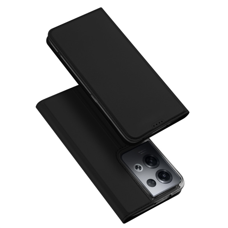 Dux Ducis Skin Pro dėklas, skirtas Oppo Reno 8 Pro dangteliu su atvartu, kortelių piniginės stovu juodas