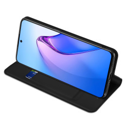 Dux Ducis Skin Pro dėklas, skirtas Oppo Reno 8 Pro dangteliu su atvartu, kortelių piniginės stovu juodas