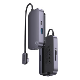 Universalus USB HUB planšetiniam kompiuteriui / išmaniajam telefonui 6in1 USB-C Baseus PadJoy - tamsiai pilka