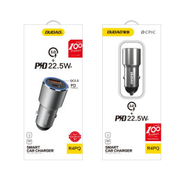 Dudao automobilinis įkroviklis USB / USB Type C Power Delivery Quick Charge 22,5 W pilka (R4PQ)
